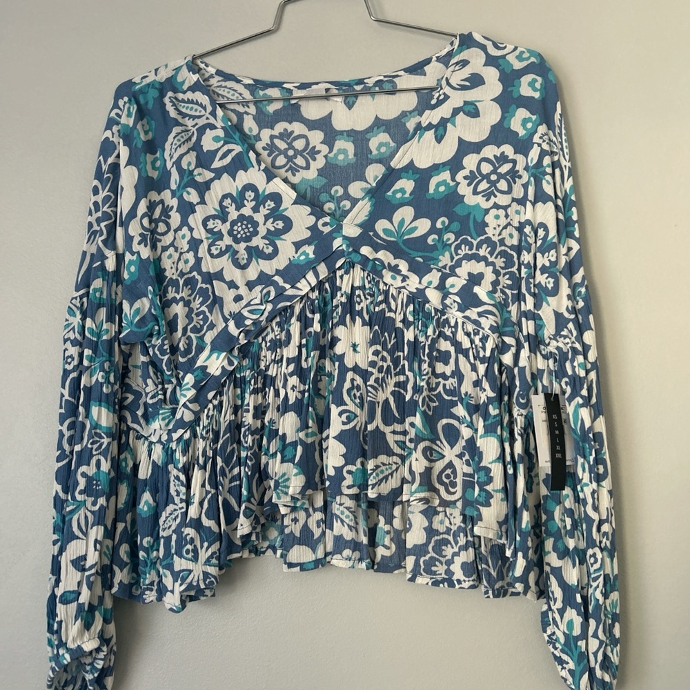 O'Neill Teal and White Floral Blouse